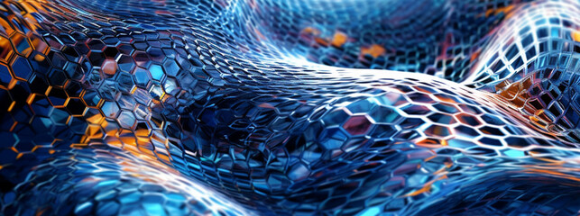 Obraz premium Technological Symphony: An Abstract Exploration of the Combination of Particles and Mesh Textures. generative AI,
