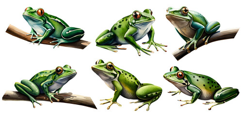 Watercolor frog set. Generative Ai