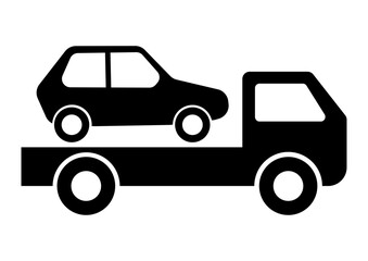 Tow truck, Car towing vector icon on white. Car evacuation sign