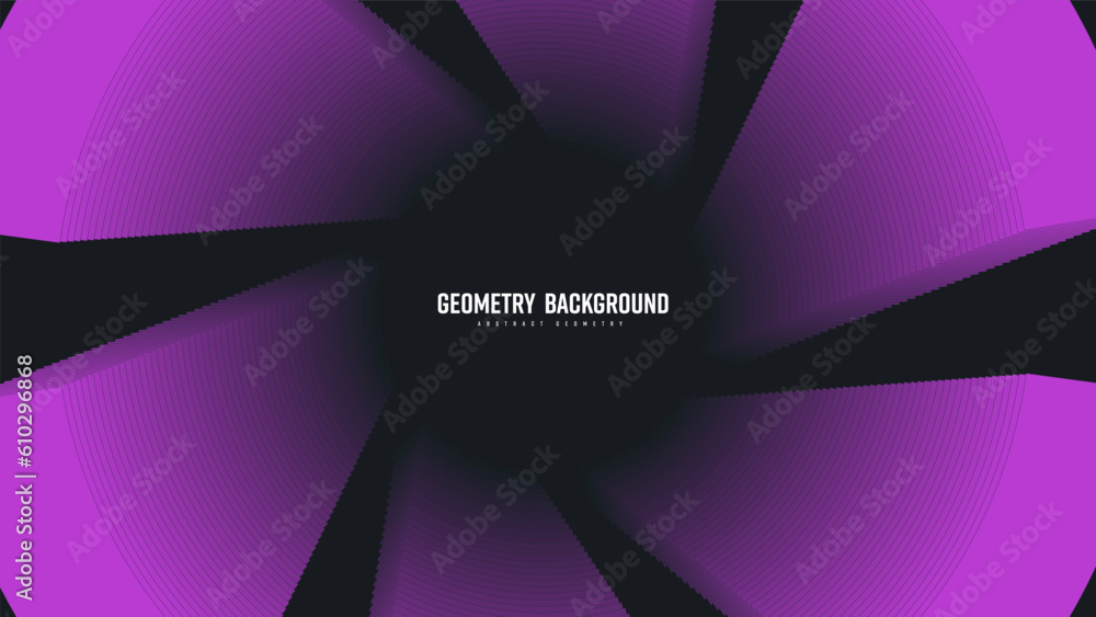 Poster Vector abstract geometric background, gradient circular lines, shape blend 3d, violet, black backdrop with shadows.