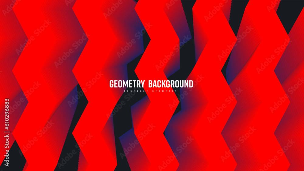 Poster Vector geometric background, gradient vertical zigzag lines, shape blend 3d, abstract red, black backdrop with shadows.