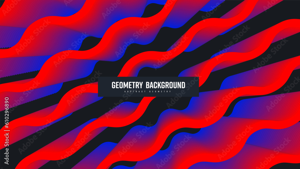 Poster vector geometric background, gradient diagonal zigzag lines, shape blend 3d, abstract red, blue, bla