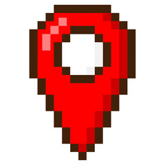 Pixel art 8-bit red map pointer. Pin location. Vector icon.