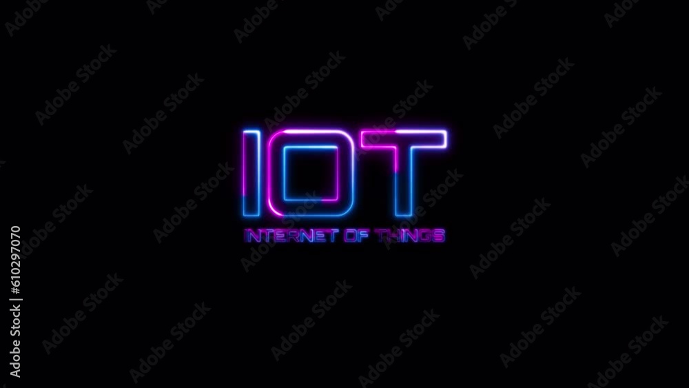 Poster loop iot internet of things blue pink neon text effect illustration on black abstract background. el