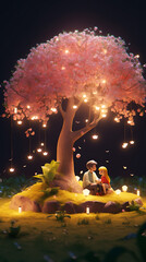 Young Couple Under the Fairy Lights Tree