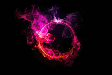 Fototapeta na wymiar Circle Of Neon Fuchsia With Smoke On Dark Background. Generative AI