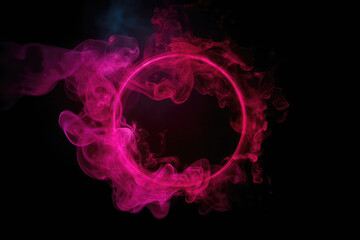 Circle Of Neon Magenta With Smoke On Bright Background. Generative AI