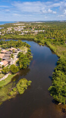 Fototapeta premium Imbassai Beach, Bahia. Aerial view of nature and sea.