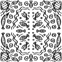 Doodle fish seamless pattern for print design