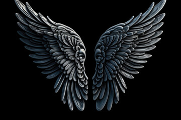 3D Angel Wing On Black Background. Generative AI