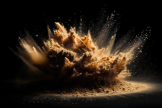 Explosion Of Sand On Black Background. Generative AI