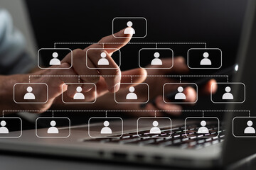 Businessman touching virtual network icons at home office