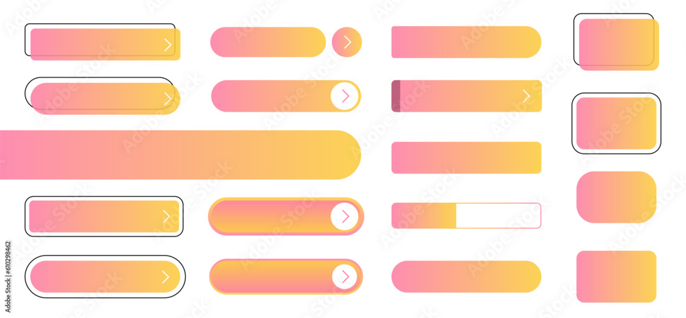 Poster a set of various buttons, learn more, for ui design or sites
