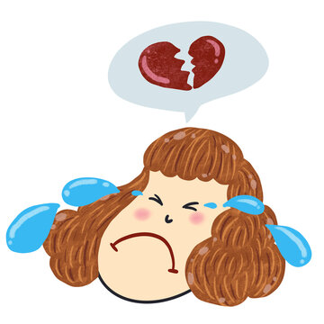 Broken heart, crying girl on transparent backgound.