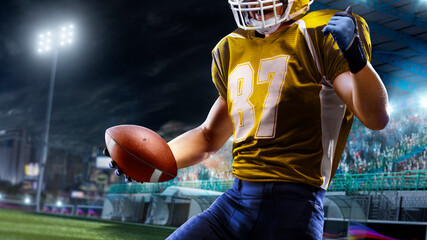 close up american football player in the action grand arena