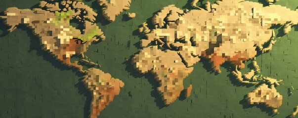 Pixelated earth globe map Generative AI