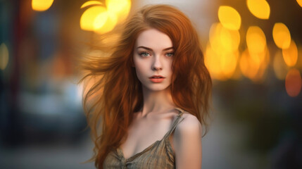 Beautiful young skinny woman on colorful background. AI generated.