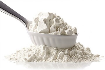 creatine in measuring spoon isolated on white background. Generated by AI.