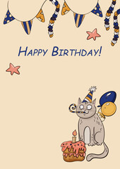 Birthday cat with a cake card