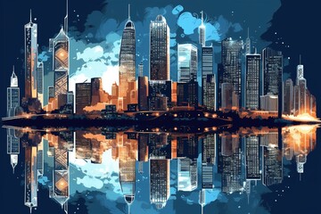 Fototapeta na wymiar drawing of the night city. Generated by AI.