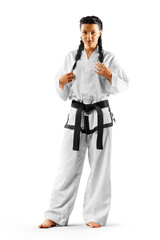 Fototapeta premium Professional female karate fighter isolated on the white background