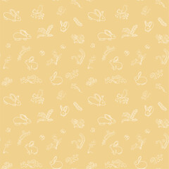 seamless pattern with rabbits and flowers - vector orange background