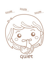 Alphabet Q For Quiet Vocabulary School Lesson Reading Writing Coloring Pages for Kids and Adult