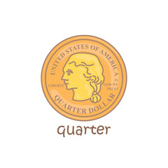 Alphabet Q For Quarter Vocabulary School Lesson Reading Writing Illustration Vector Clipart Cartoon