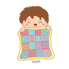 Alphabet Q For Quilt Vocabulary School Lesson Reading Writing Illustration Vector Clipart Cartoon