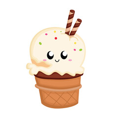 Cute Ice Cream Colorful Flavor Dessert Cone Scoop Cup Illustration Vector Clipart Cartoon