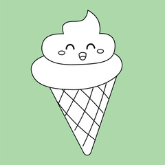 Cute Ice Cream Flavor Dessert Snack Doodle Cartoon Digital Stamp Outline