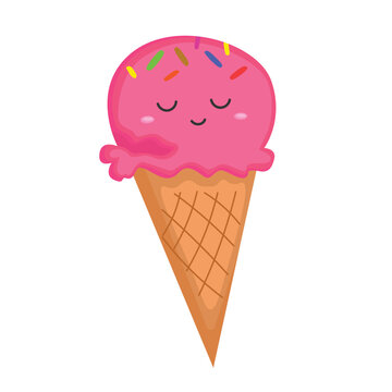 Cute Ice Cream Colorful Flavor Dessert Cone Scoop Cup Illustration Vector Clipart Cartoon