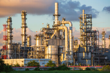 Scene evening of tank oil refinery plant tower and column tank oil of Petrochemistry industry