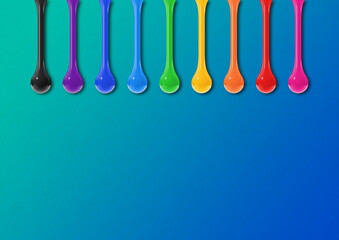 Colorful ink drops on blue background. Horizontal wallpaper