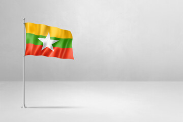 Burma Myanmar flag isolated on white concrete wall background