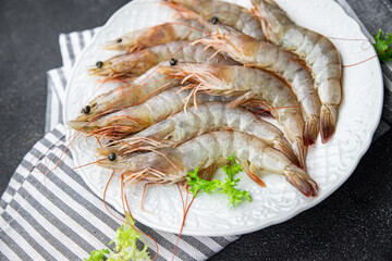 shrimp raw gambas fresh seafood prawn meal food snack on the table copy space food background rustic top view