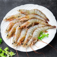 shrimp raw gambas fresh seafood prawn meal food snack on the table copy space food background rustic top view