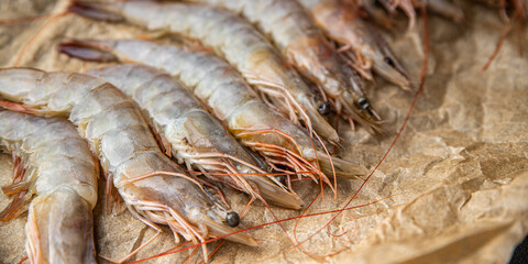shrimp raw gambas fresh seafood prawn meal food snack on the table copy space food background rustic top view