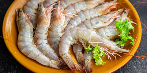 shrimp raw gambas fresh seafood prawn meal food snack on the table copy space food background...