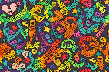 Fototapeta premium Abstract pattern in rainbow colors. An ornament with elements of the LGBT community. Generative AI.