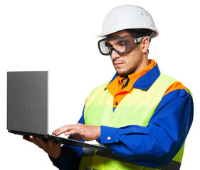 Young male construction Worker with laptop