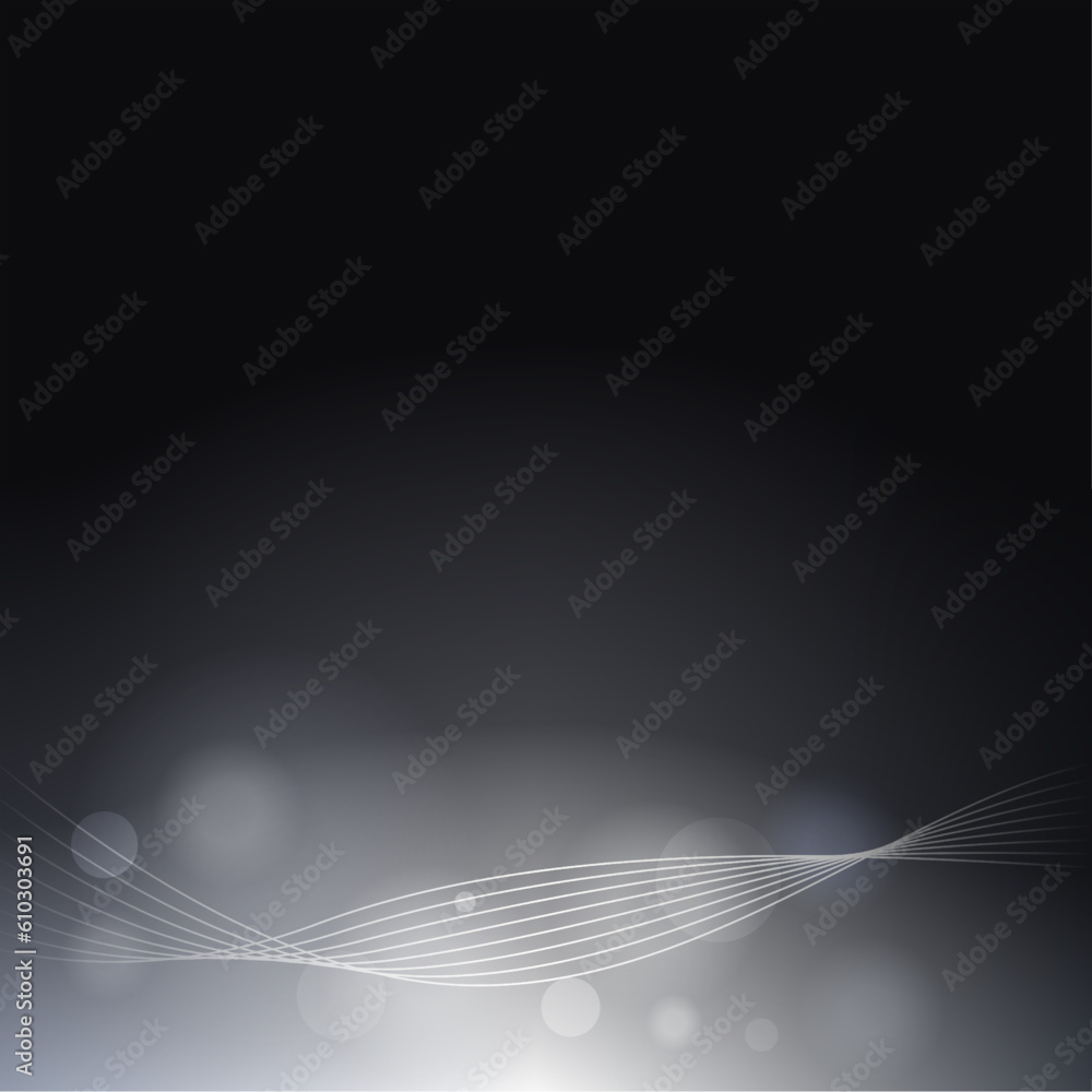 Poster monochrome bokeh shining light background with line wave twined
