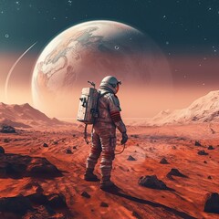 Fototapeta na wymiar astronaut walking on the moon using 