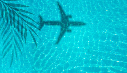 airbus airplane travel fly flight  summer holidays swiimming pool water light blue and shadows of...