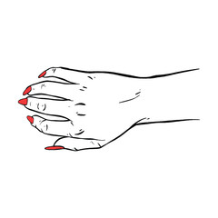 Long red nails hand drawn gesture sketch vector illustration line art