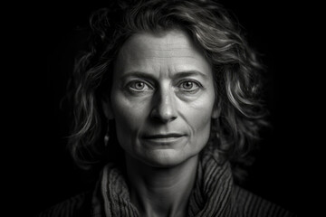 Black and white portrait of 40 year old woman Generative AI
