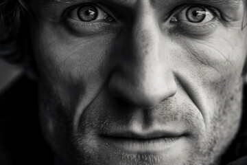 Obraz premium Black and white portrait of 40 year old man. Generative AI