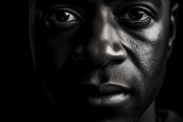 Obraz premium Black and white portrait of 35 year old man. Generative AI