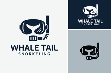 Scuba Snorkel Mask with Dolphin Whale Fish Tail for sea ocean underwater snorkeling diving logo design