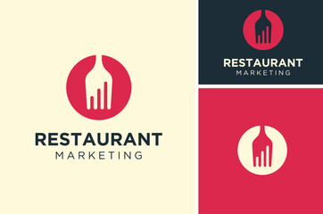 Fork with Statistic Marketing Chart Bar Diagram for Restaurant Food Culinary Business logo design